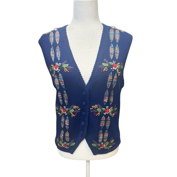 Susan Bristol Sweaters - Susan Bristol Navy Cardigan with Floral Embroidered Accents
